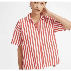EVERLANE Women's Top Stripe Red & White Single Front Pocket Short Sleeves Size 2